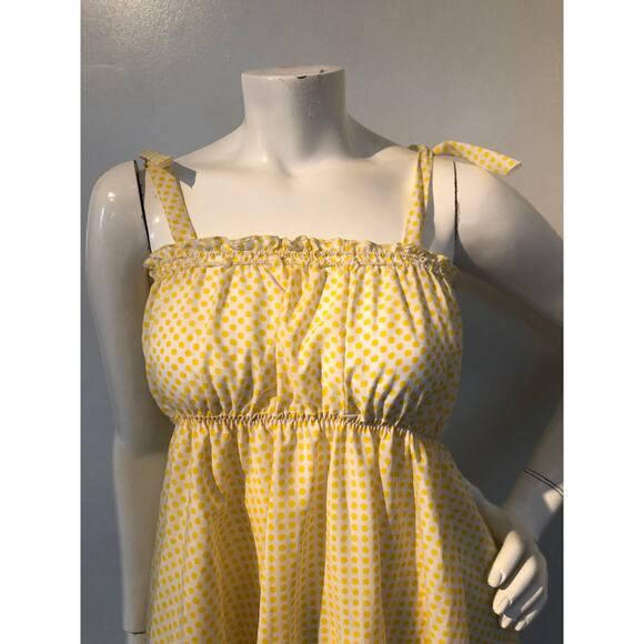 1970s yellow polka dot tent dress empire waist sz xs s - Picture 2 of 8